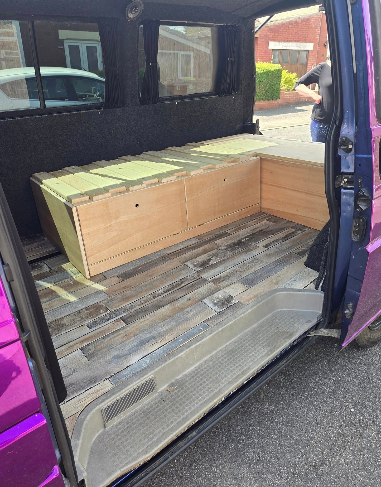 VW Caravelle L-Shape Seating/Pull out bed - Optional Heavy duty Pull-Out Drawer/Kitchen Unit. VW L-Shape seating