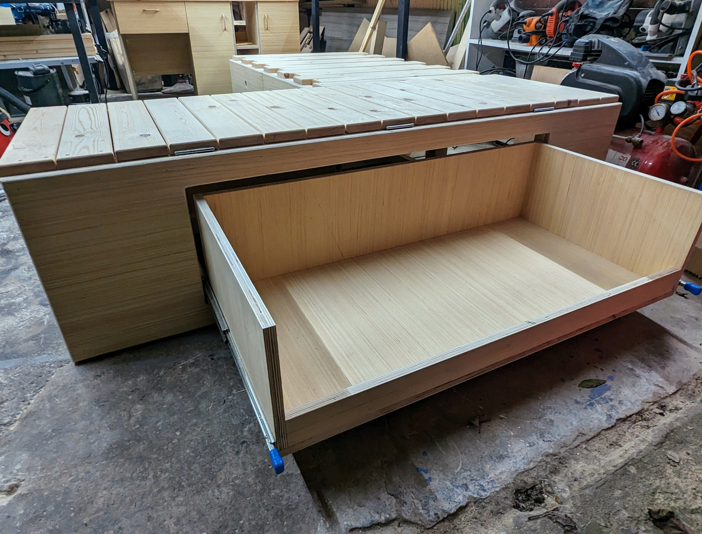 Bespoke L-Shape Seating/Pull out bed - Optional Heavy duty Pull-Out Drawer/Kitchen Unit