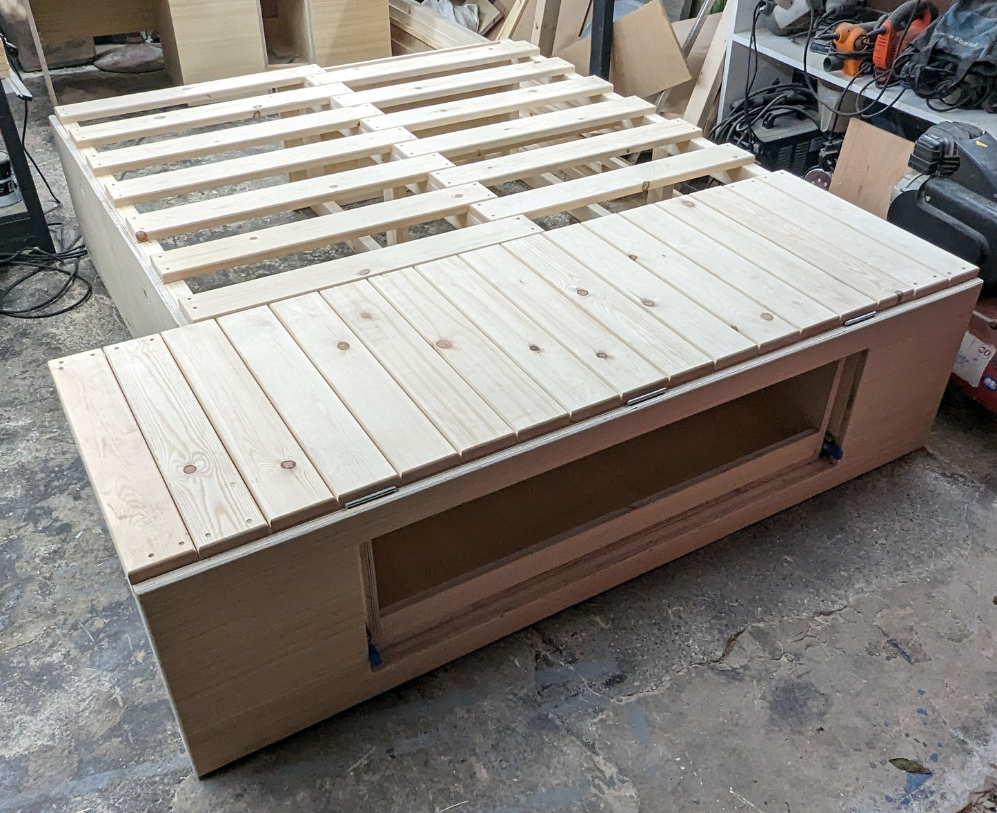 Bespoke L-Shape Seating/Pull out bed - Optional Heavy duty Pull-Out Drawer/Kitchen Unit