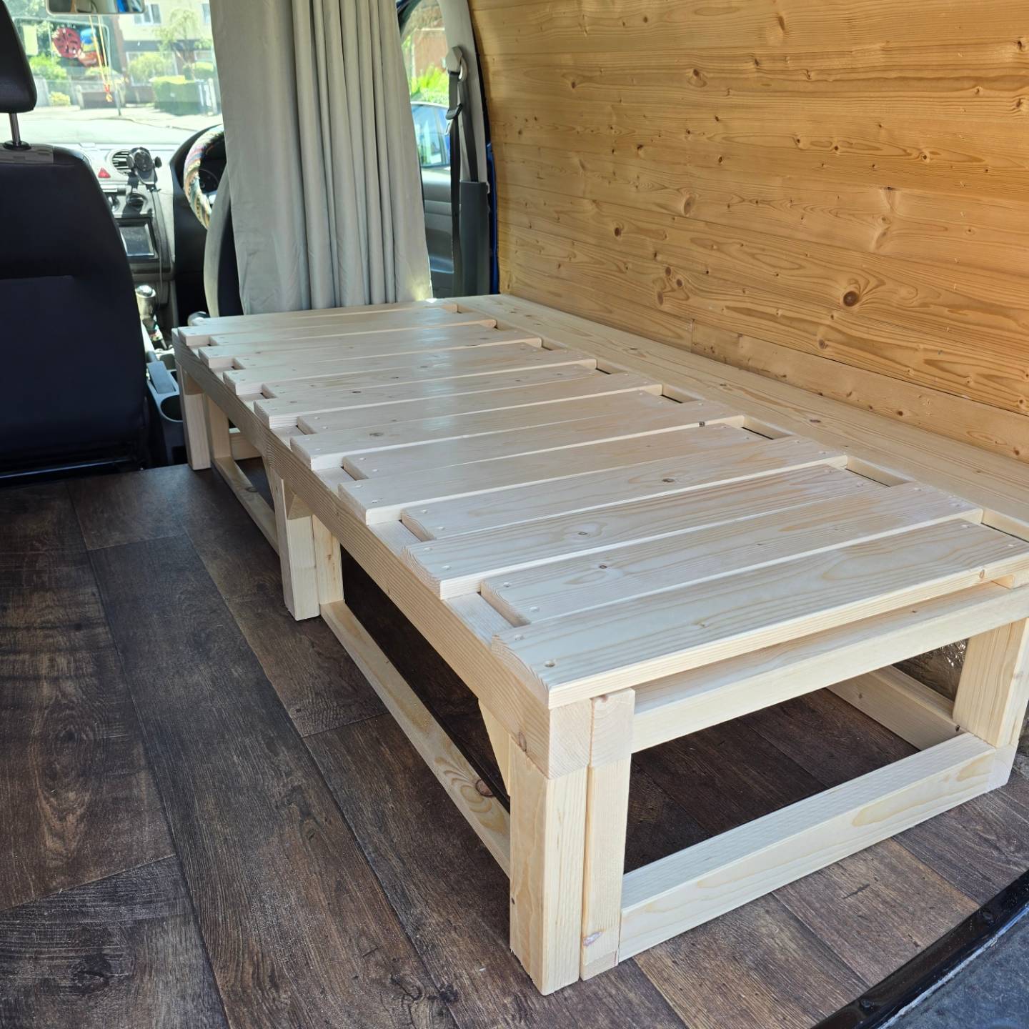 Compact Wooden Pull-Out Campervan Bed Frame for Small Vans (Volkswagen Caddy and Similar Models)