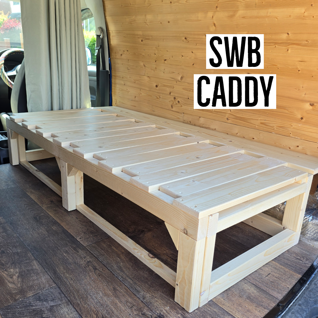 Compact Wooden Pull-Out Campervan Bed Frame for Small Vans (Volkswagen Caddy and Similar Models)