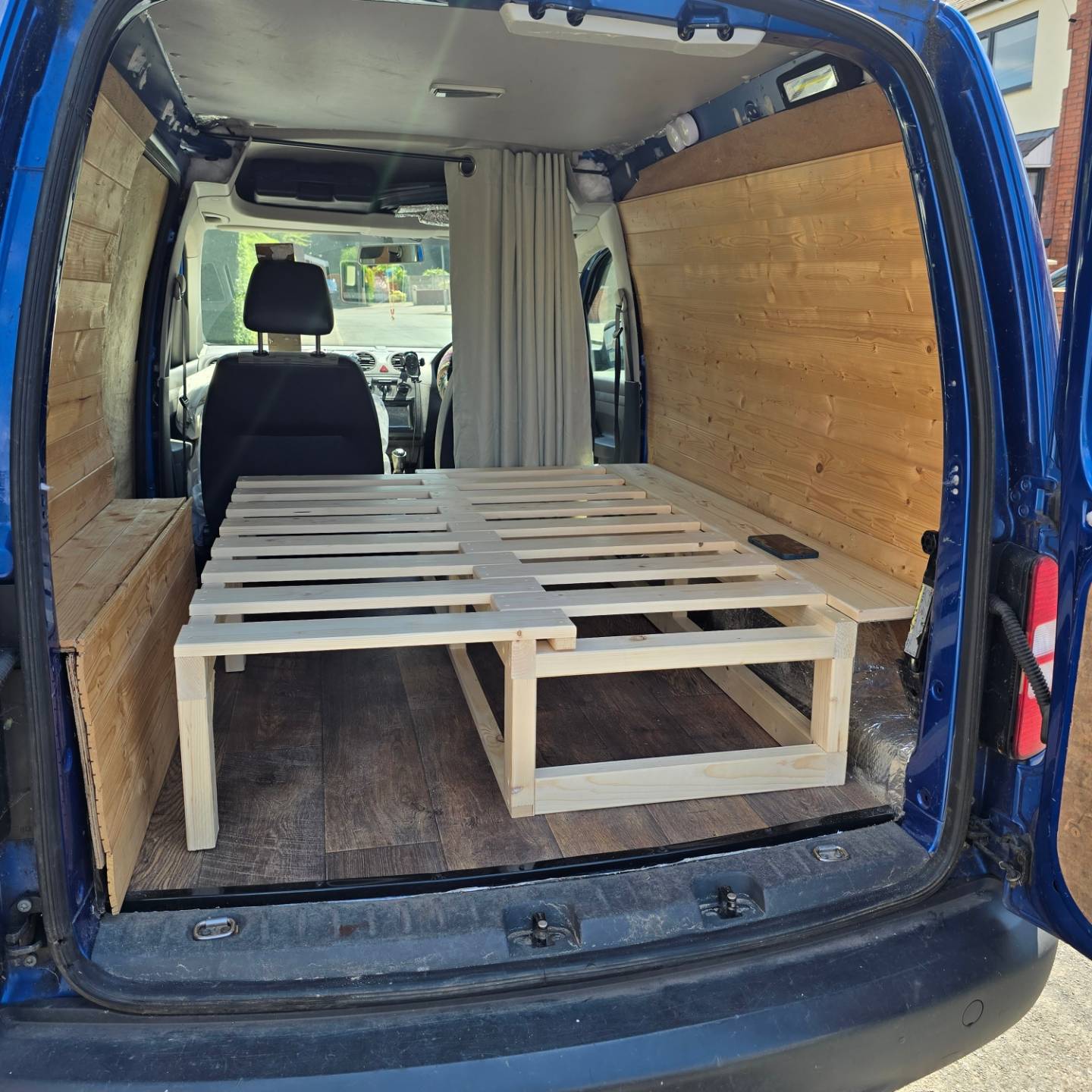 Compact Wooden Pull-Out Campervan Bed Frame for Small Vans (Volkswagen Caddy and Similar Models)